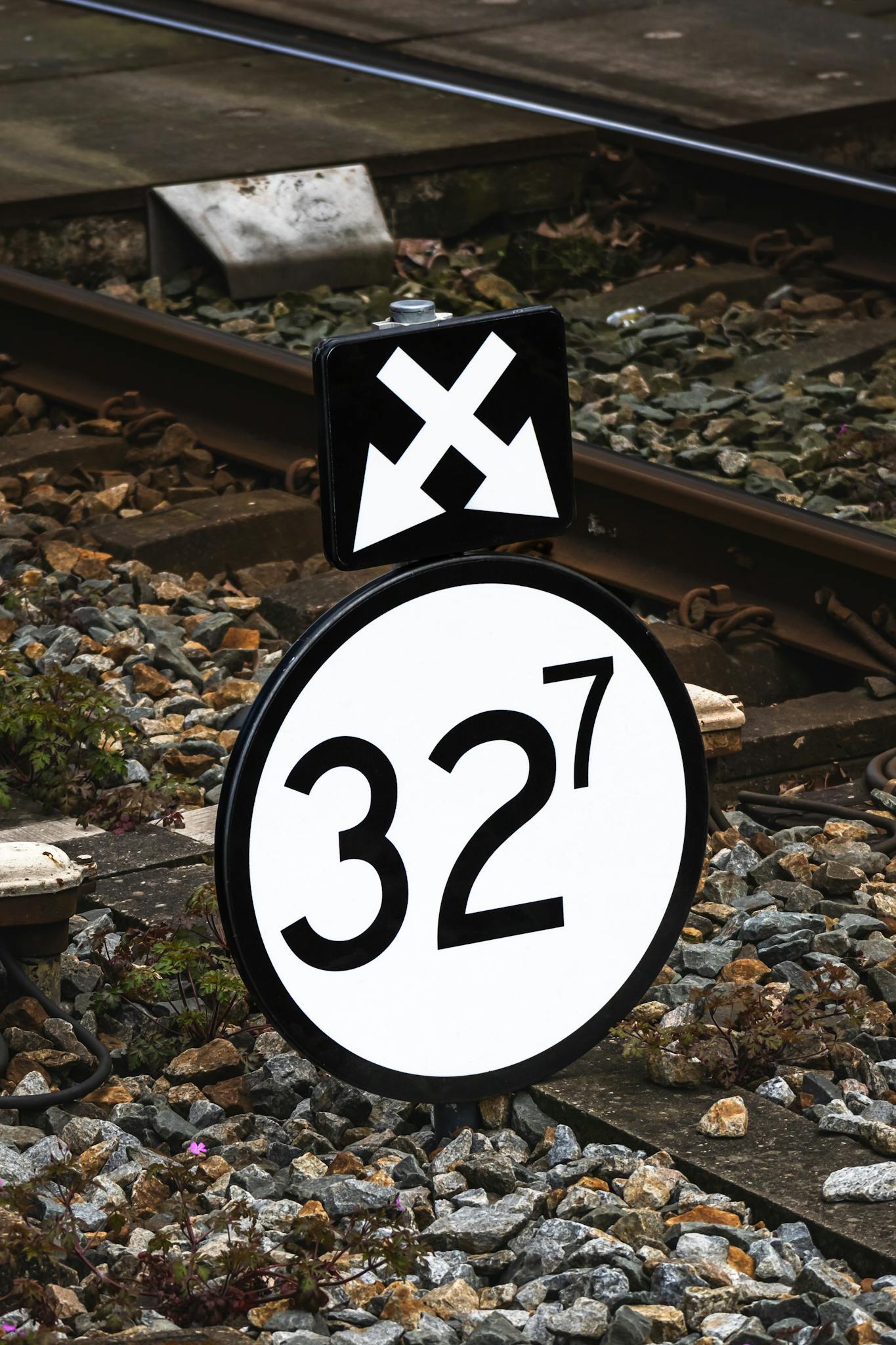 Close-up of railway sign with numbers in Hoorn, Netherlands.